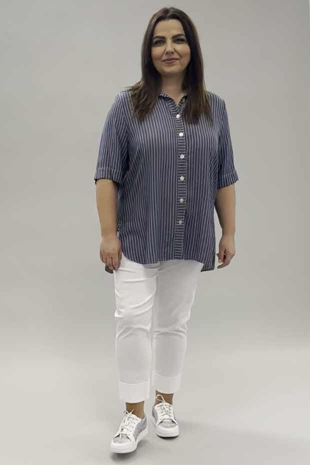 K J Brand striped shirt - blue/white