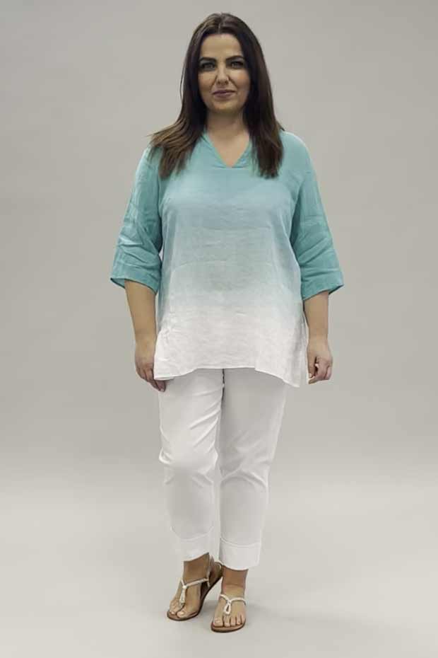 Doris Streich shaded linen tunic - aqua/white