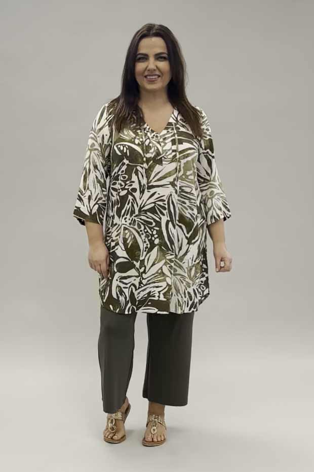 Via Appia floral tunic - khaki/off white