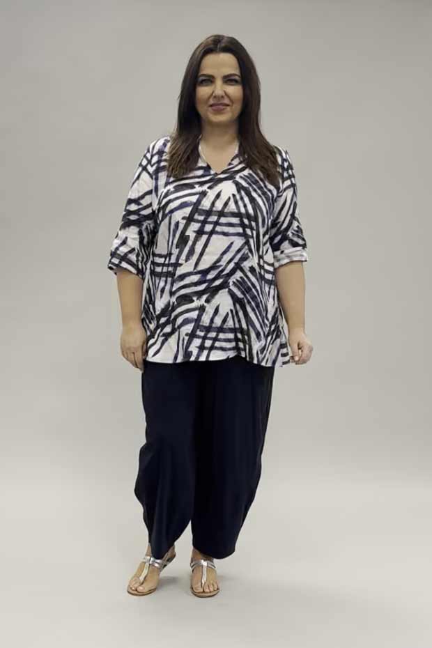 doris streich criss cross linen tunic - blue/white