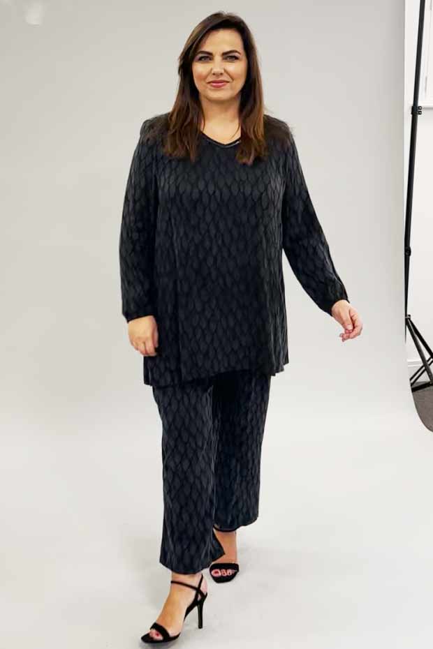 Mona Lisa cupro 'leaf' tunic - charcoal