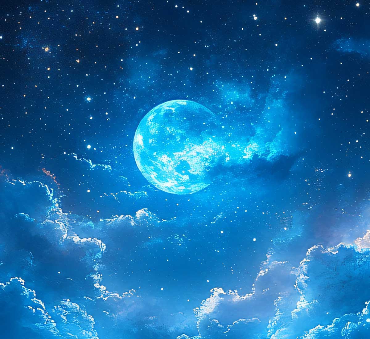 A blue moon on a moody starlit night