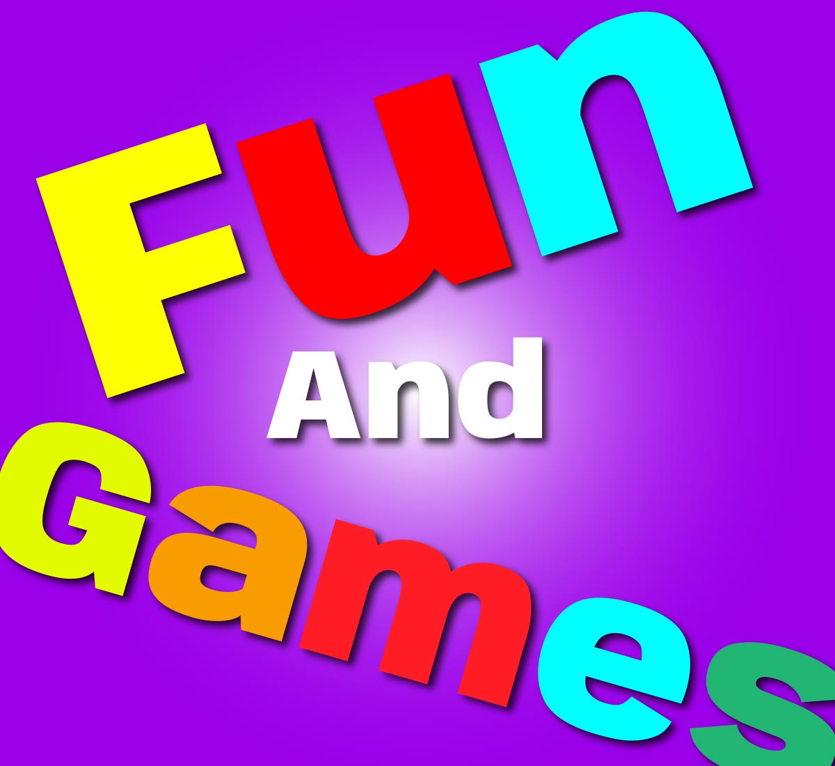 Fun and games written as text in bold bright colours