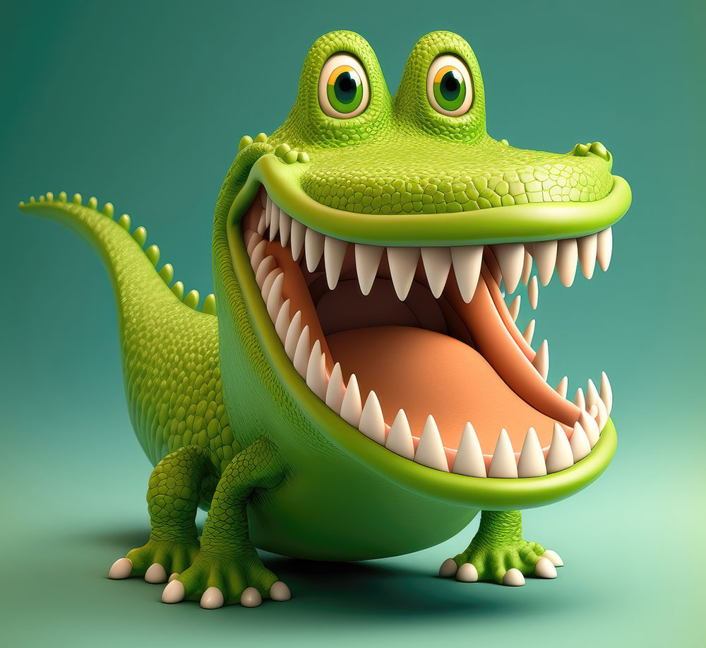 Cartoon Crocodile looking happy and amazed.