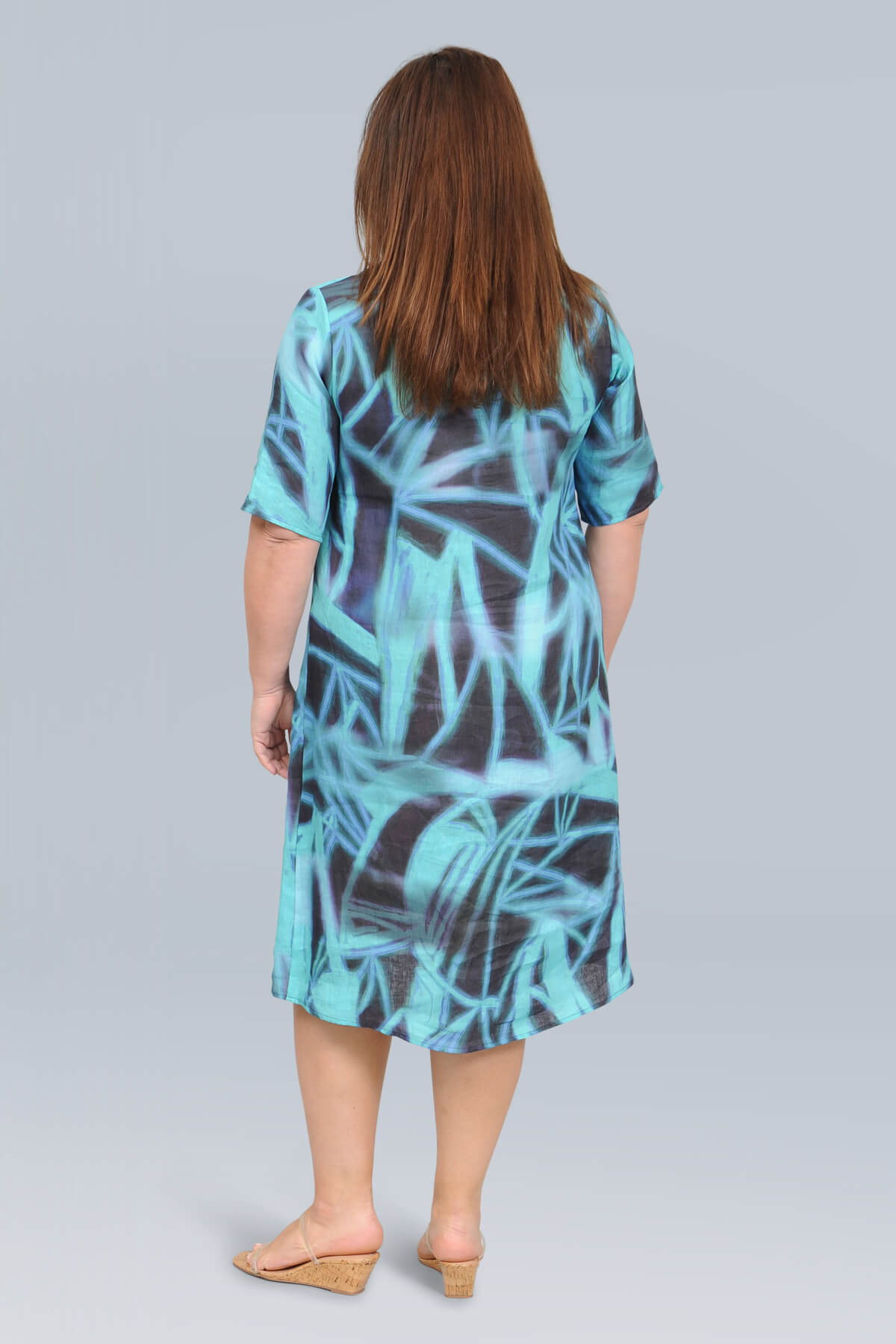 Doris Streich A-line linen dress - aqua/navy