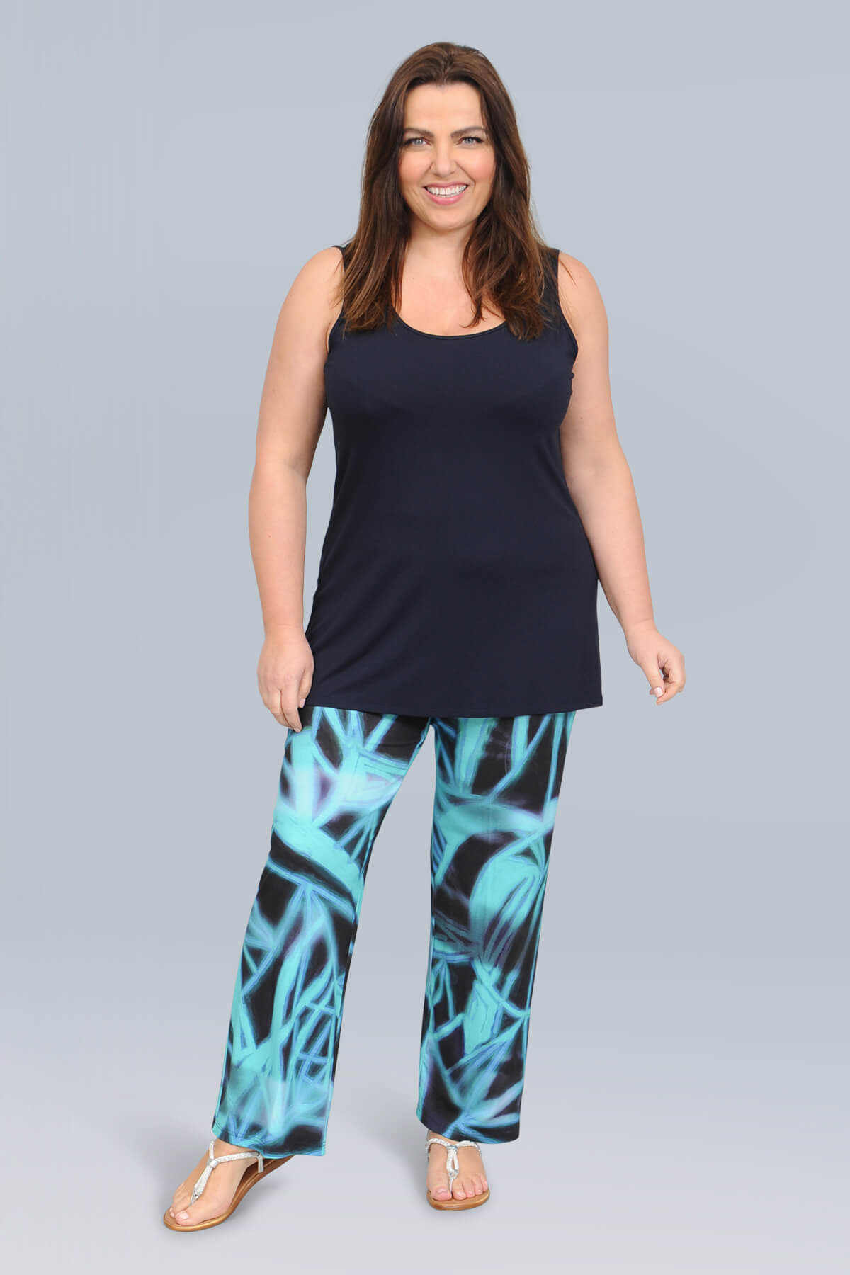 Doris Streich patterned palazzo trousers - aqua/navy