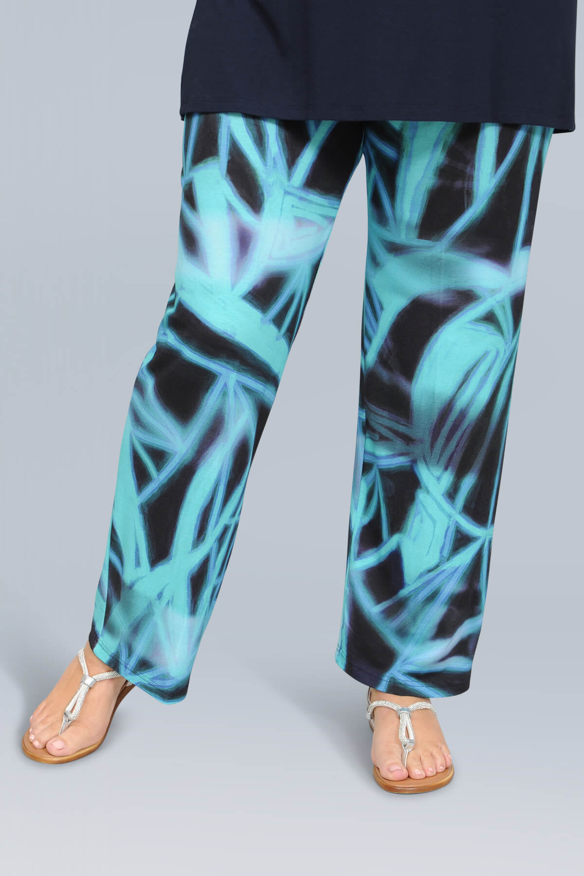Doris Streich patterned palazzo trousers - aqua/navy