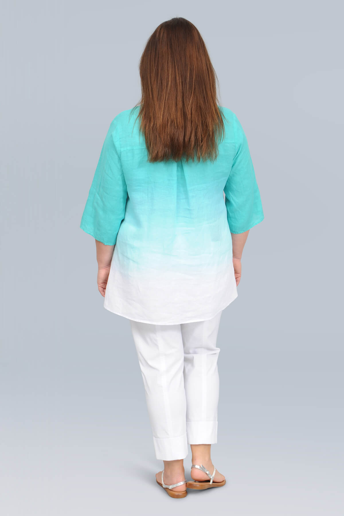 Doris Streich shaded linen tunic - aqua/white