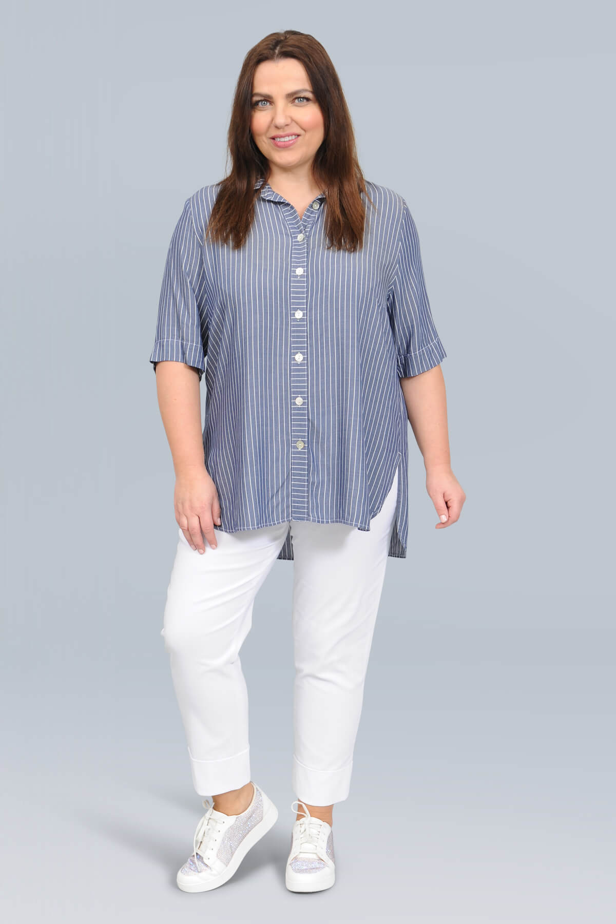 K J Brand striped shirt - blue/white