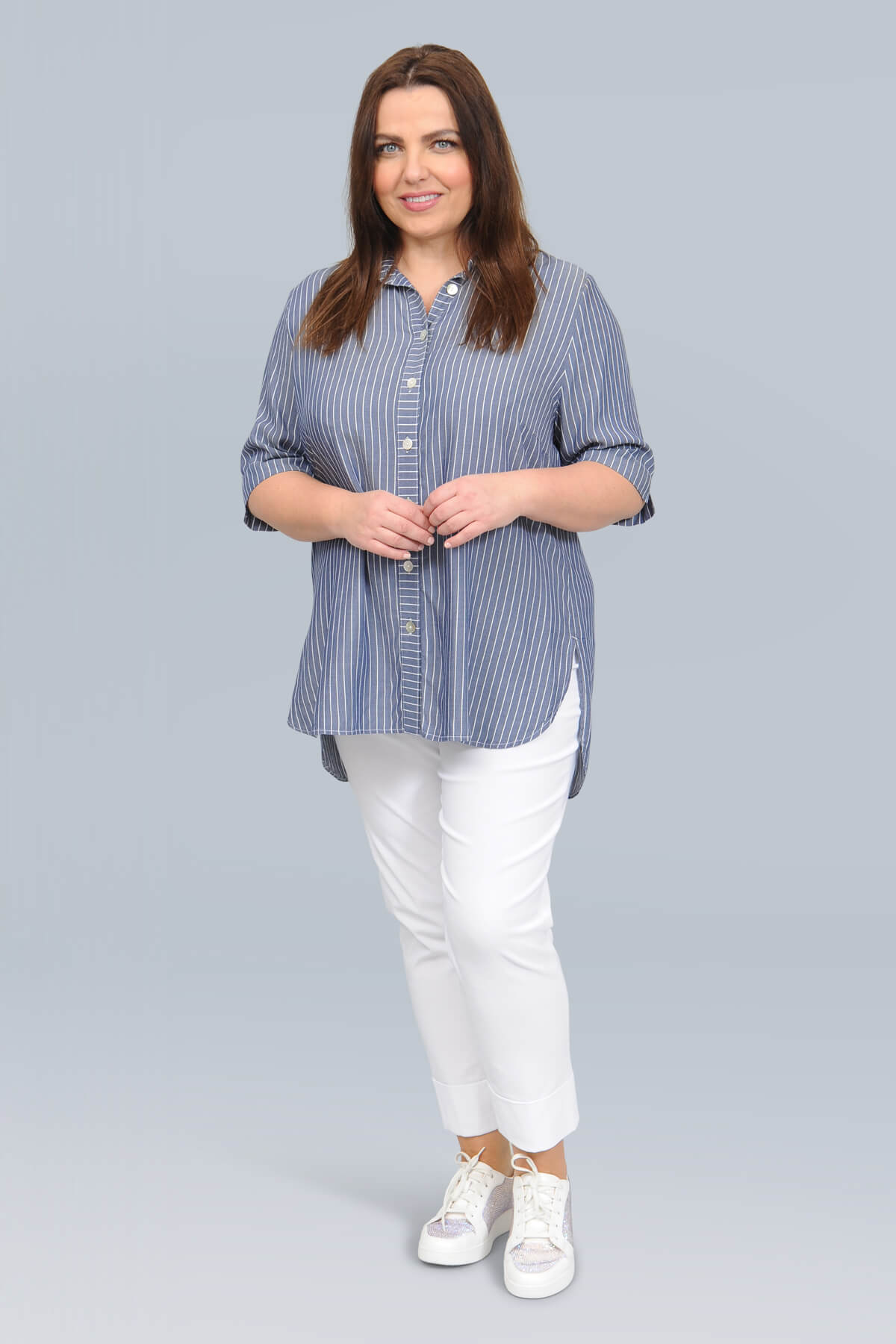 K J Brand striped shirt - blue/white