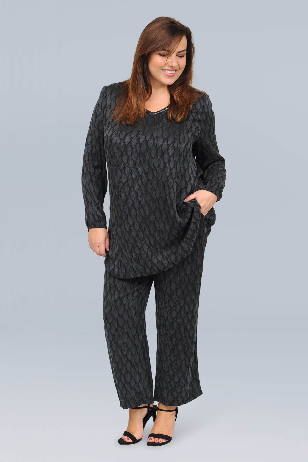 Mona Lisa cupro 'leaf' tunic - charcoal