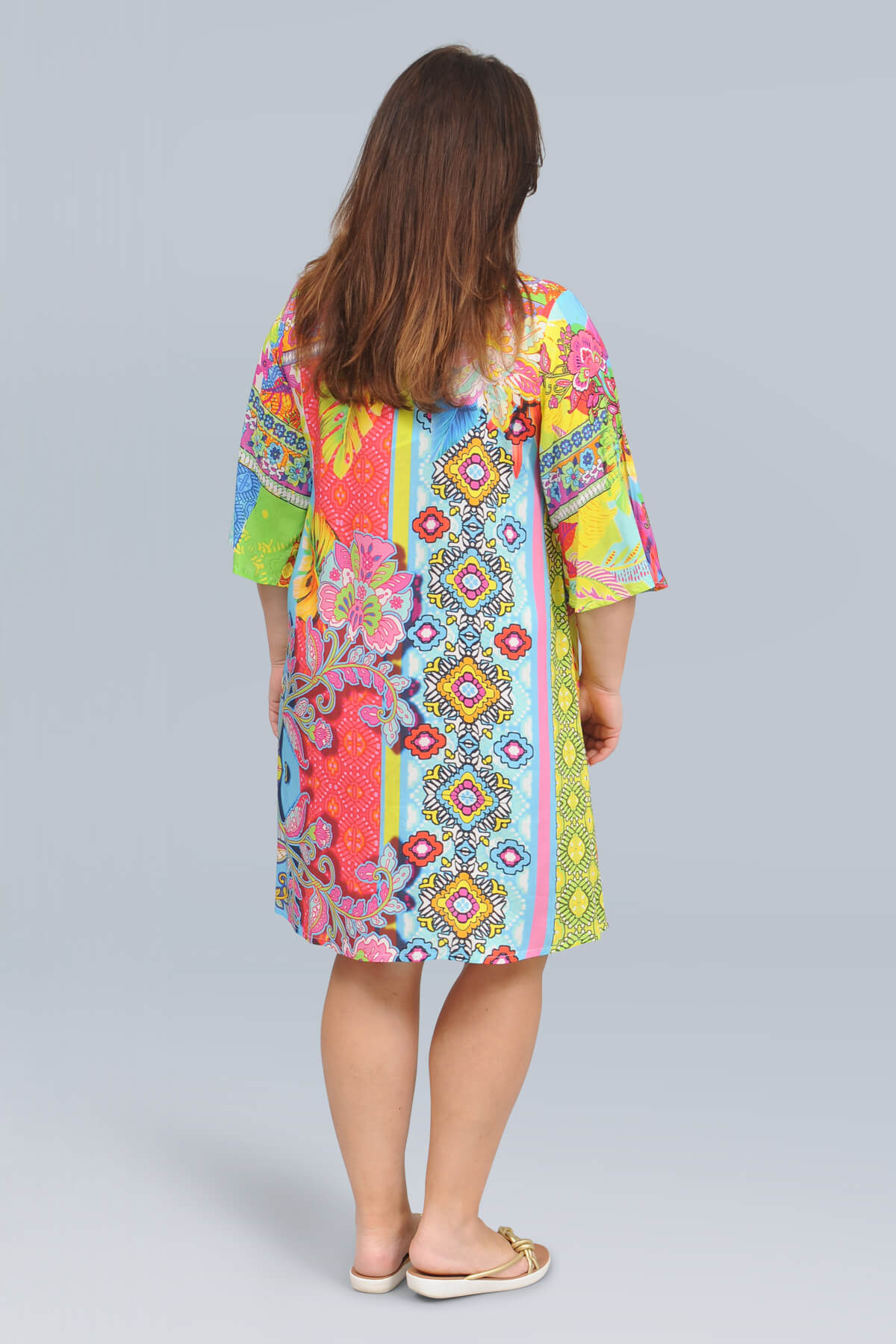 Orientique digital bell sleeve dress/tunic - pastels