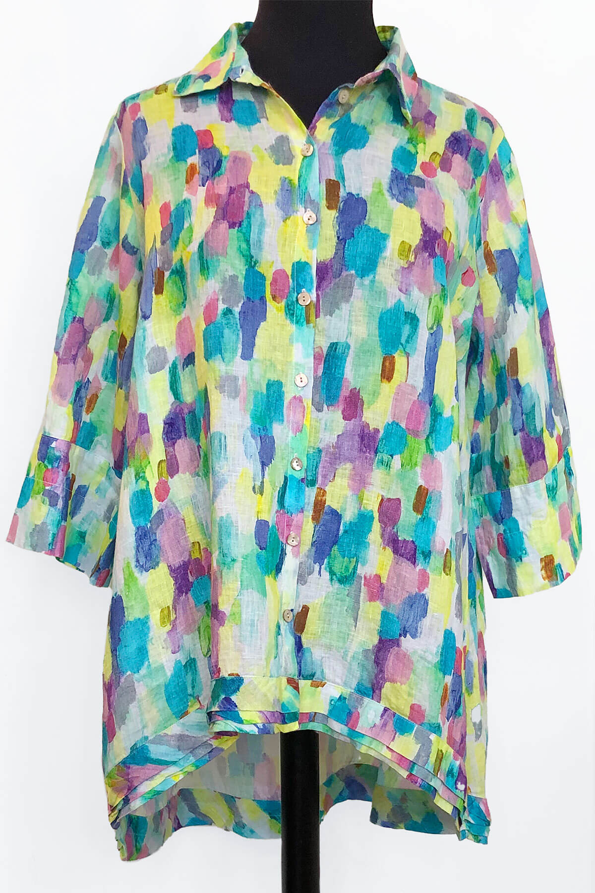 Grizas uneven linen shirt patterned