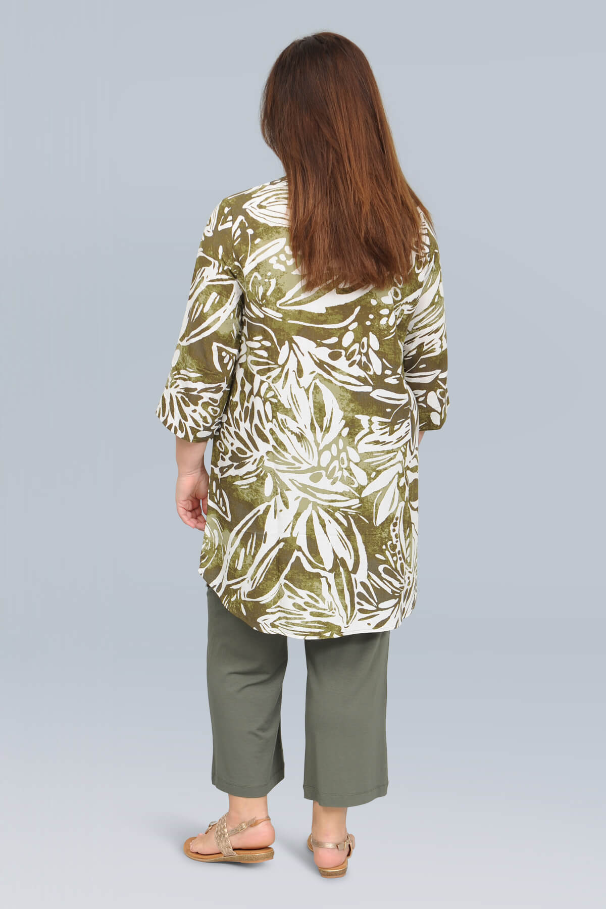 Via Appia floral tunic - khaki/off white