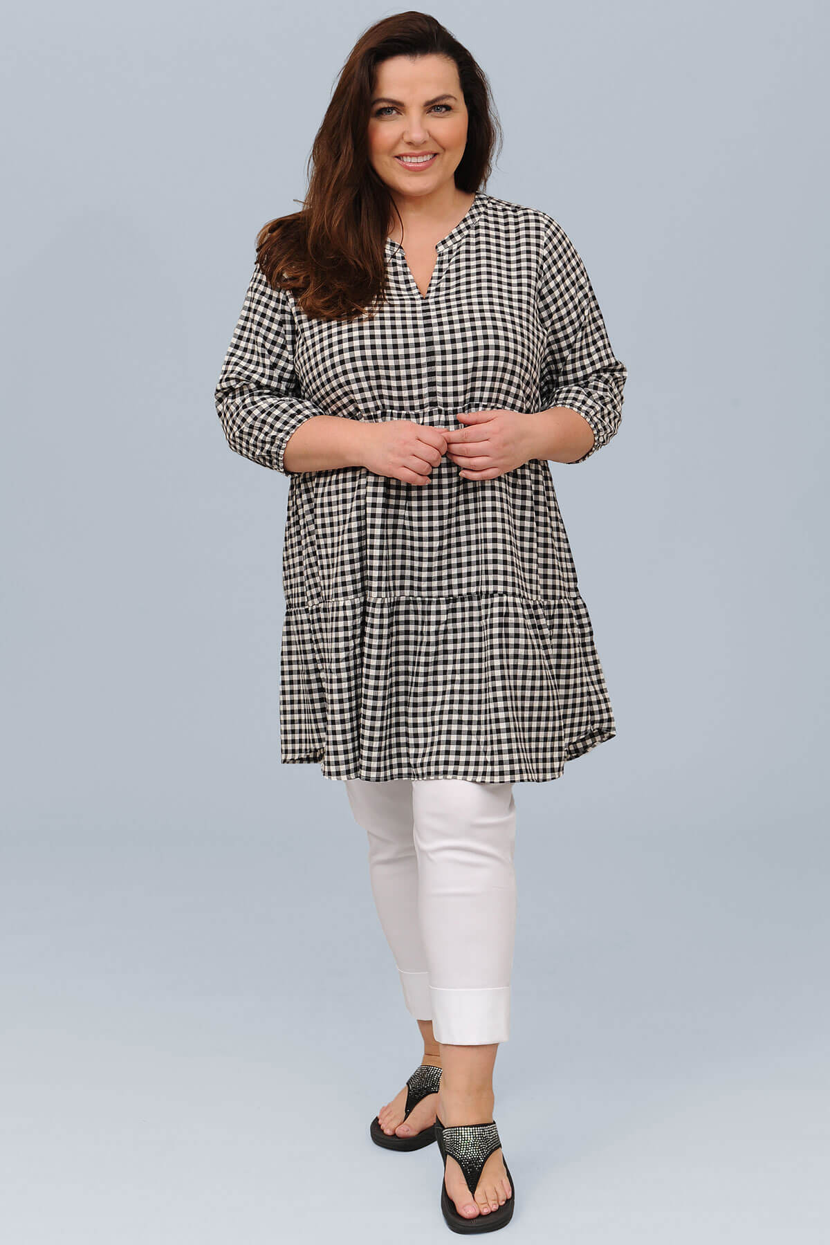 Via Appia gingham tiered tunic