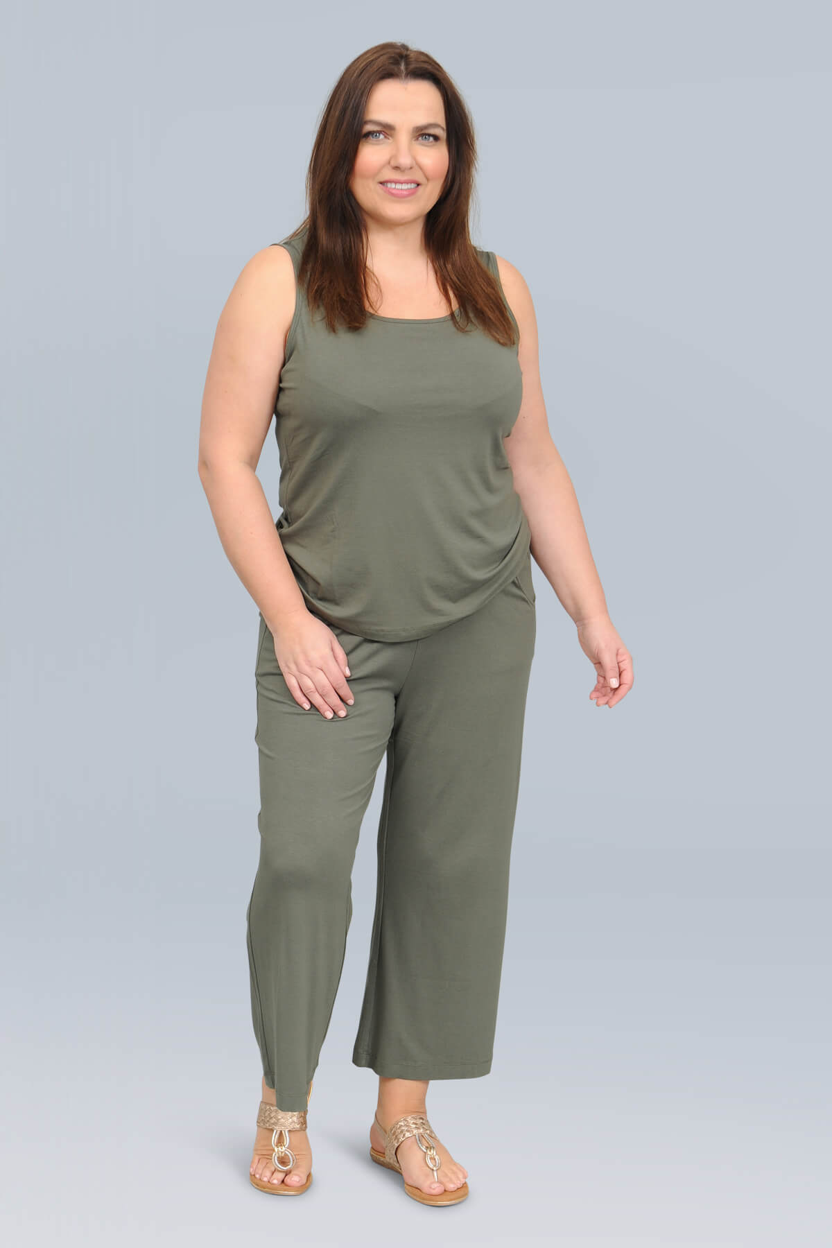 Via Appia wide leg crops - khaki