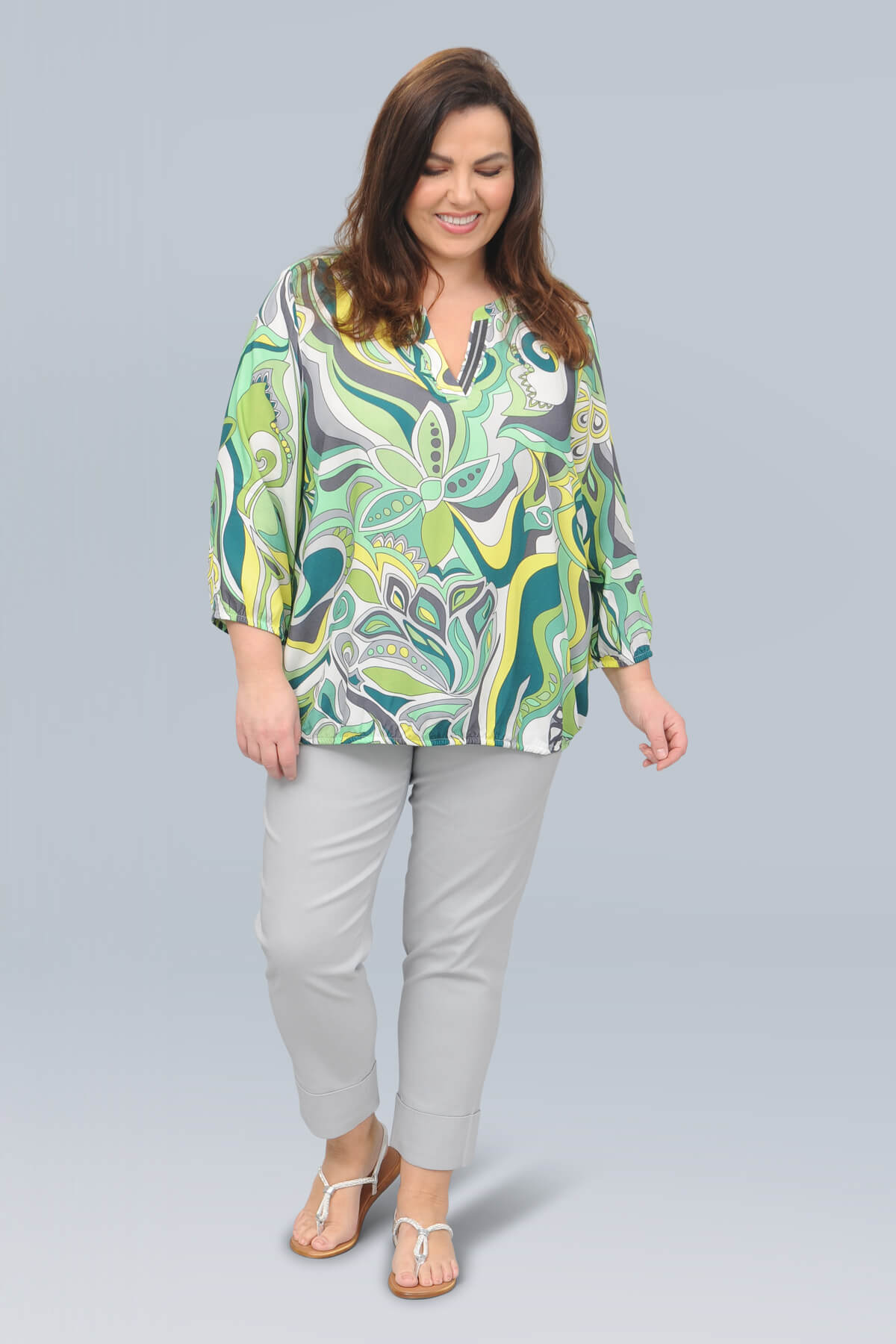 Via Appia retro print top - greens