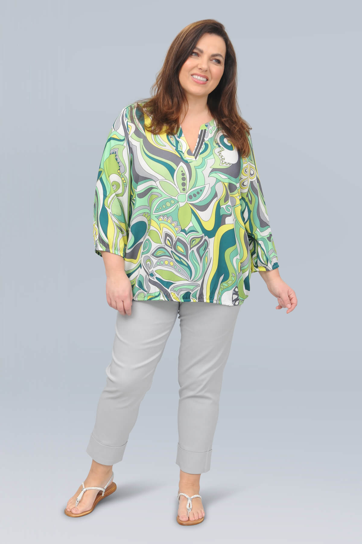 Via Appia retro print top - greens