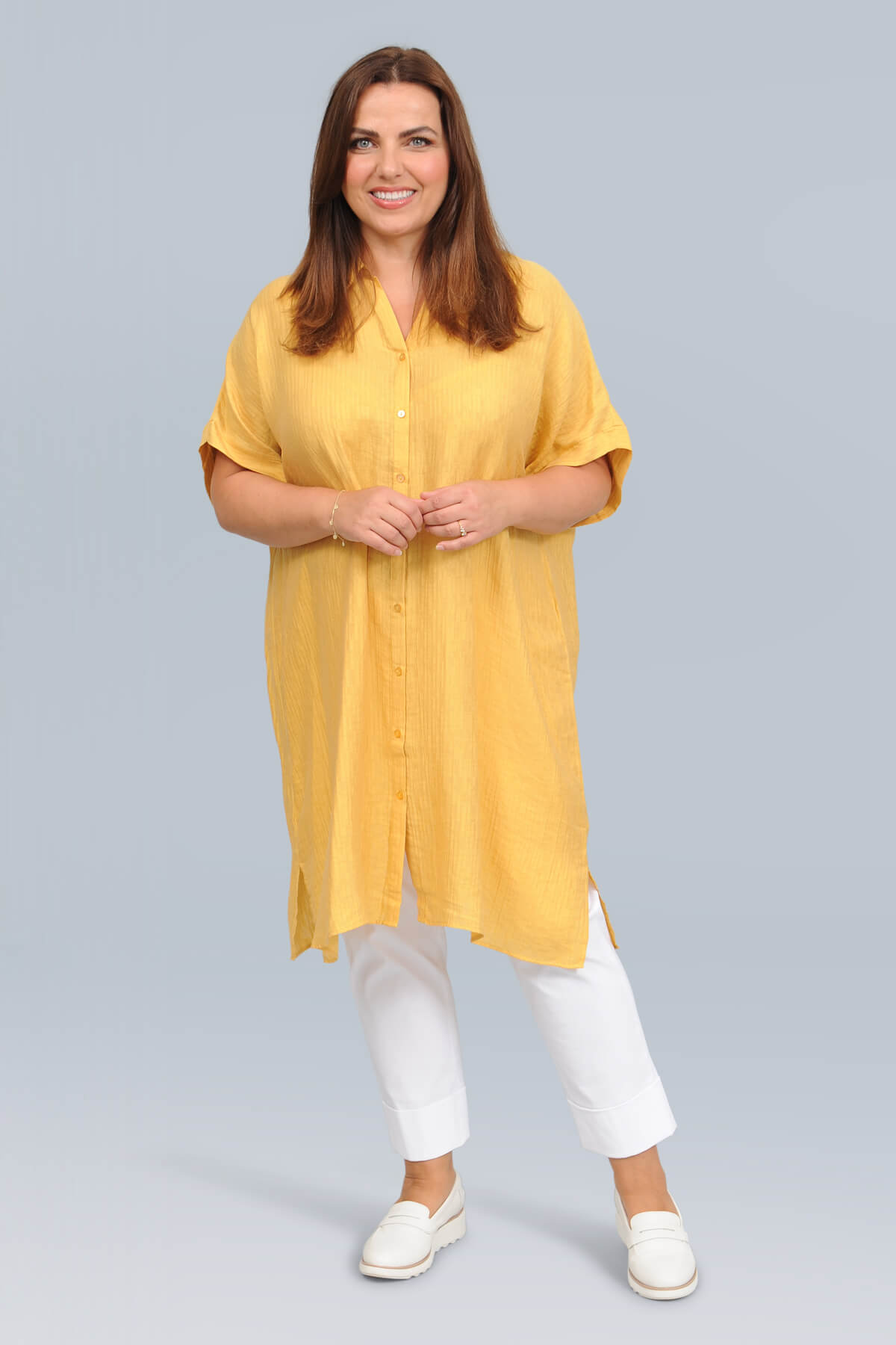Wasabi Caysa oversized long shirt/dress - mustard