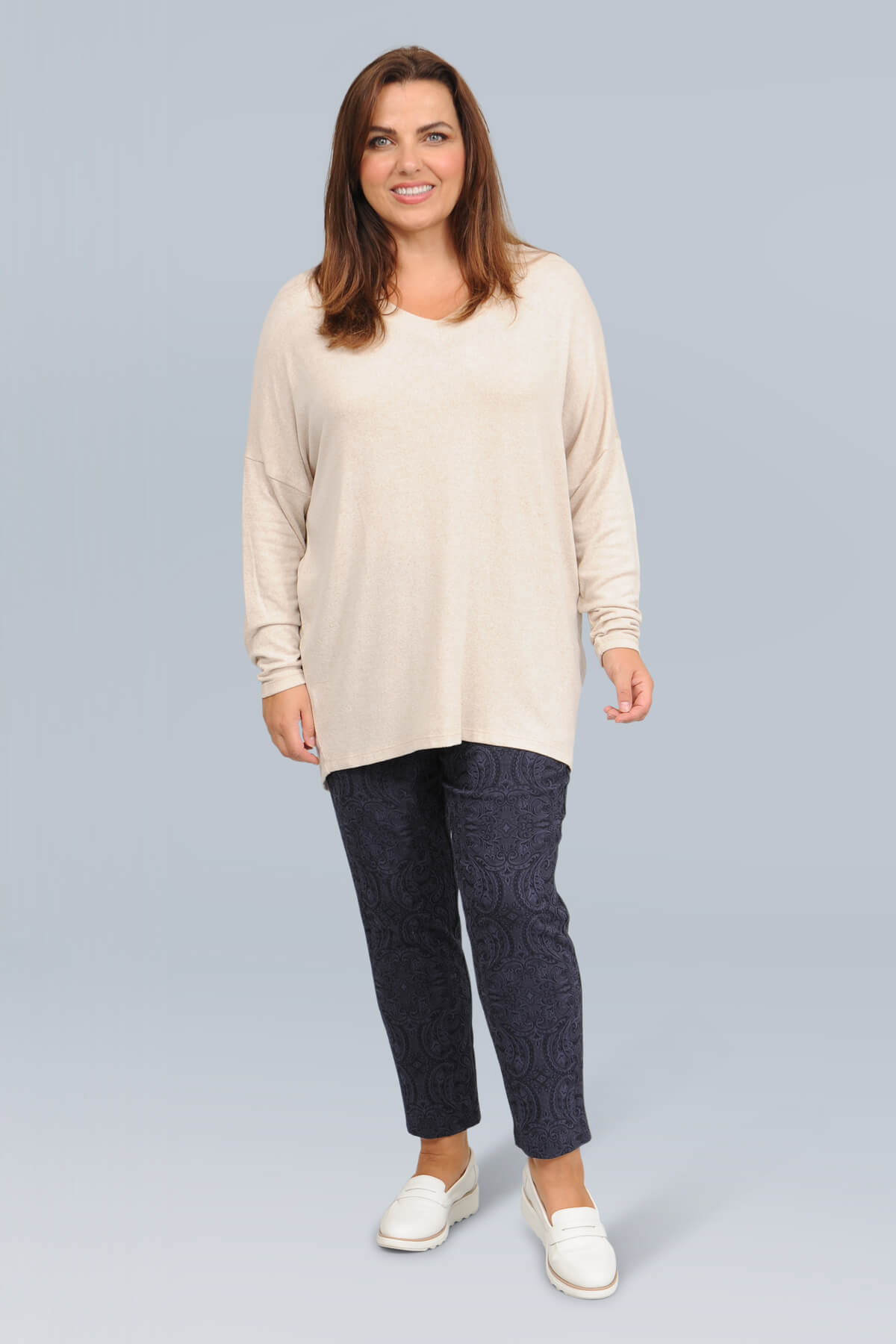 Wasabi Simone 1 v neck jumper - cream melange